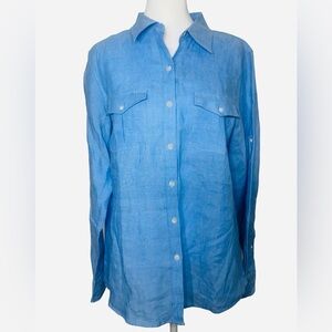 LL Bean Women Med 100% Linen Long Sleeve Casual Elegance Beachy Sustainable Boho